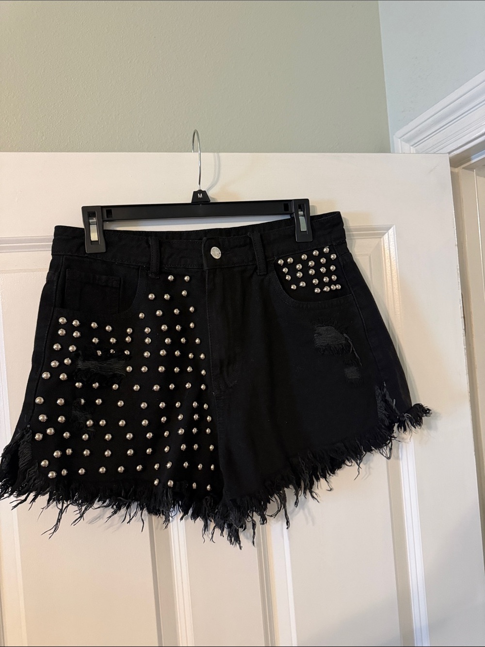Black Studded Denim Shorts - [Brand Unspecified]